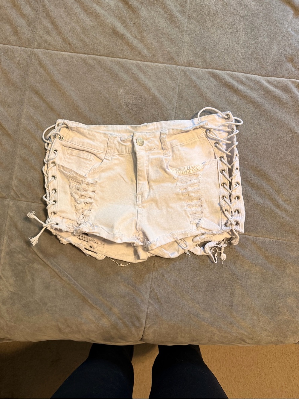 White Lace-Up Distressed Women’s Shorts